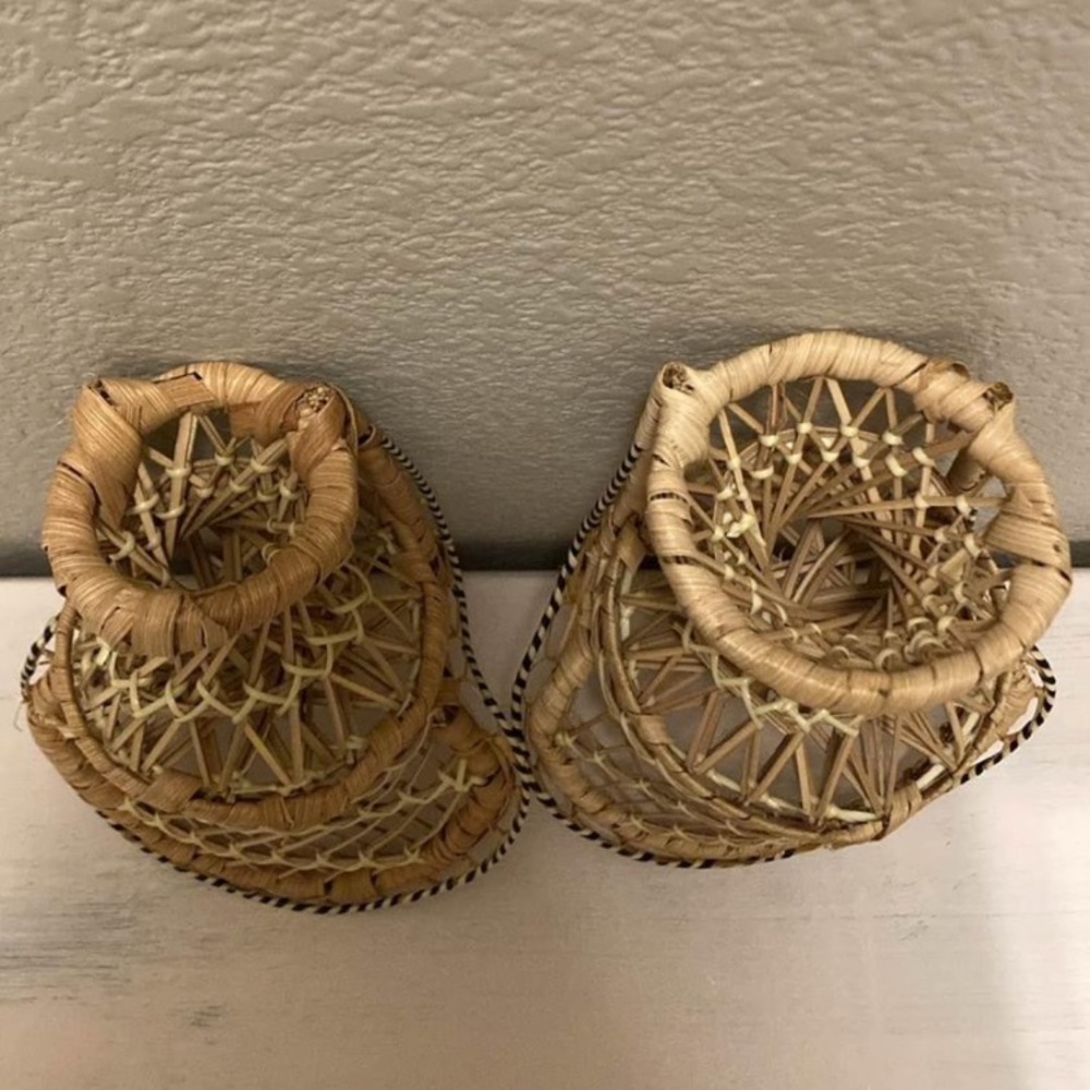 Mini Vintage Boho Wicker Rattan Natural Peacock Fan Doll Plant Chairs Set - Picture 4 of 7
